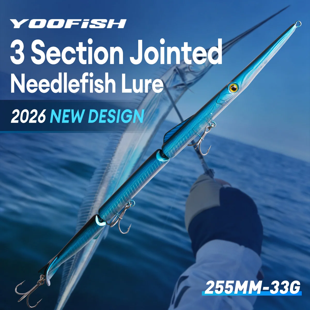 Leurre de pêche articulé YOOFISH, 3 sections, 255 mm, 33 g, leurre coulant pour eau salée et eau douce, pour la pêche au Bluefish