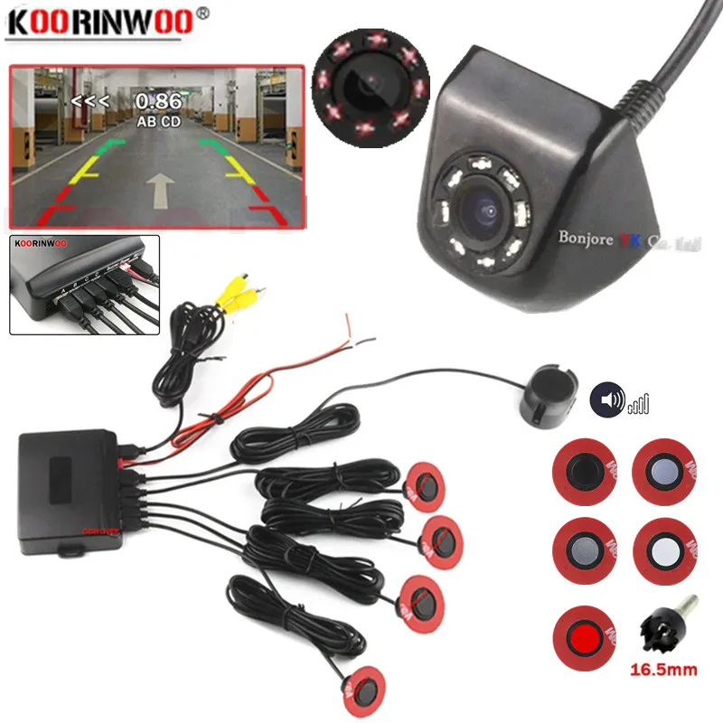 Koorinwoo Car Parking Sensor 4 Video Sysem For Monitor Rearview Camera Blind Black Circle Safe Parktronic System Radar Detection