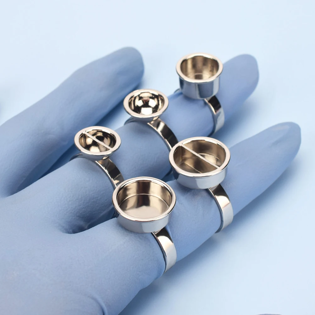 

5Pcs Stainless Steel Glue Rings Tattooing Ink Cups Pigment Holders Eyelash Extensions Large Medium Small GoldenReusable