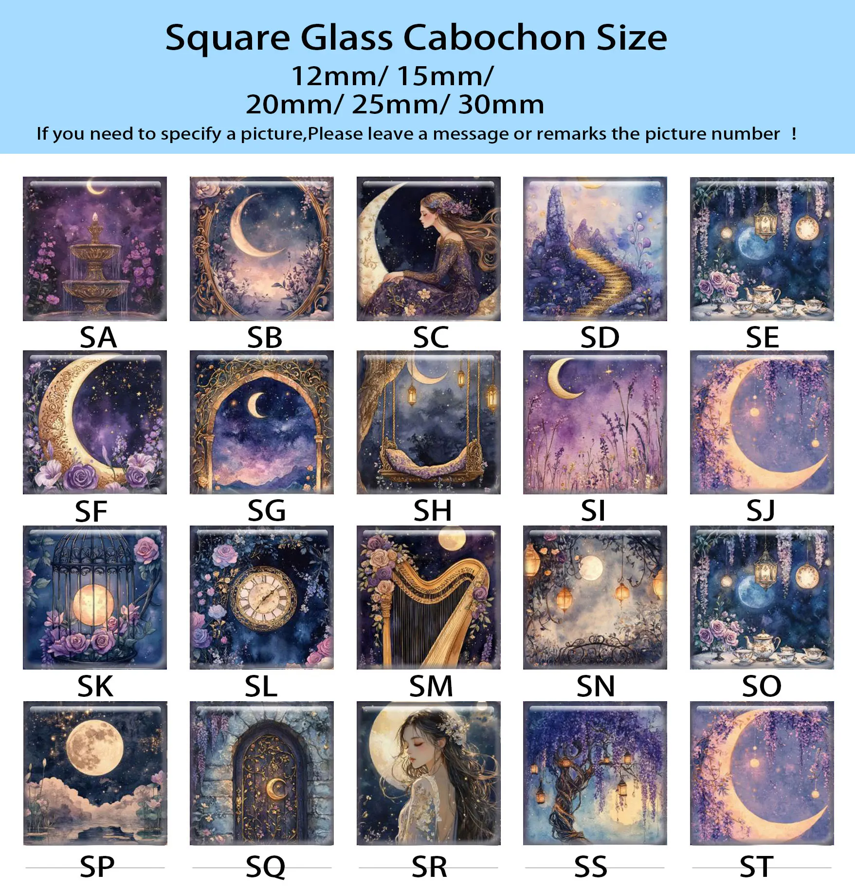 عشوائي مختلط مستدير/بيضاوي/مربع القمر آلهة الأرجواني سر ليلة صور الزجاج كابوشون فلاتباك التجريبي النقش Diy بها بنفسك صنع المجوهرات