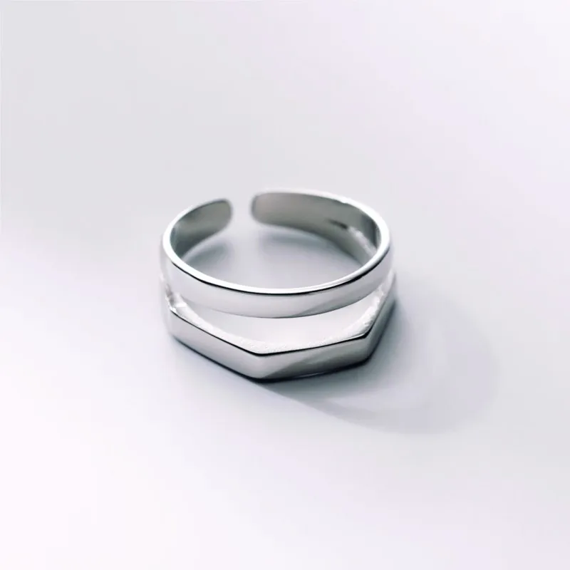 

Sole Memory 925 Sterling Silver Double Layer Simple INS Trend Resizable Opening Ring For Women Fine Jewelry RI1479