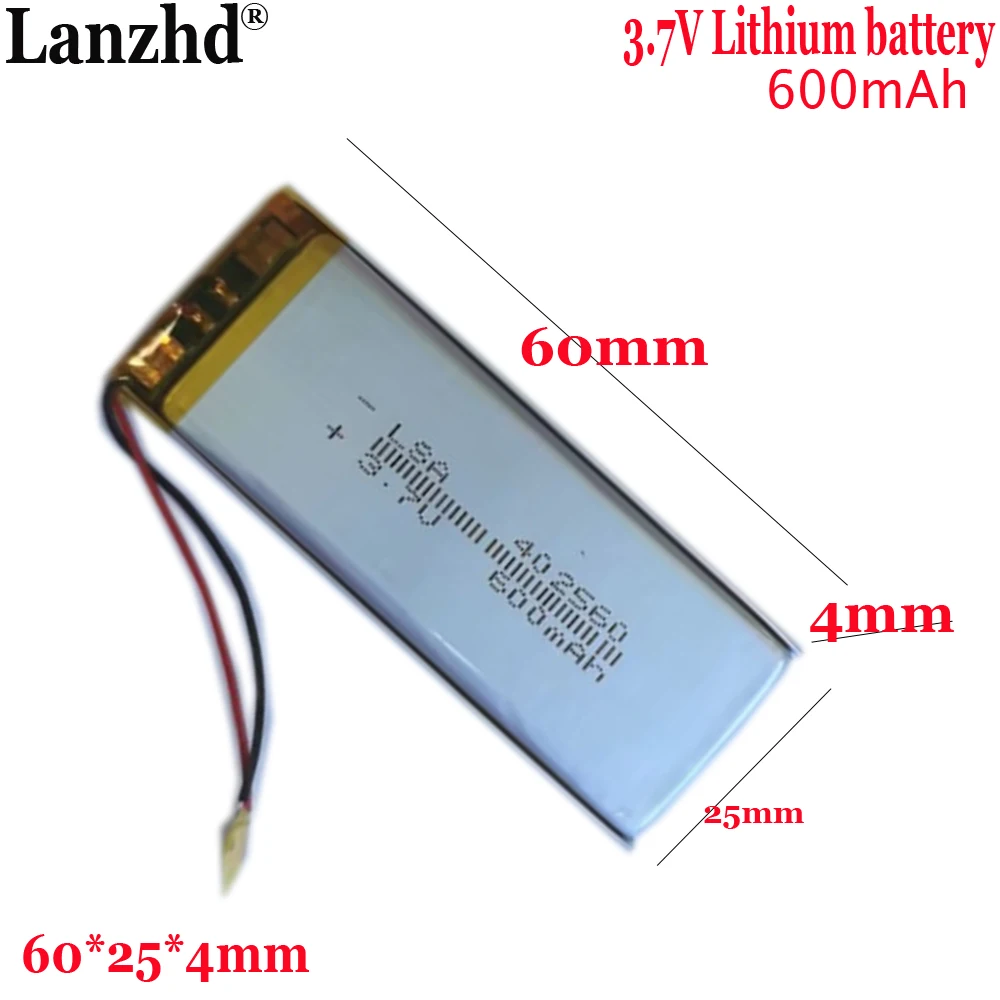 

Battery cell 402560 polymer lithium battery 600mAh-3.7V For Smart wear LED lighting wardrobe light strip battery