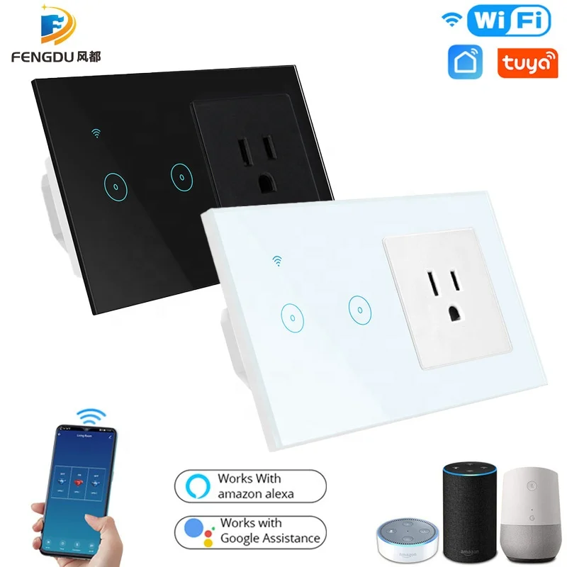 F Accidental American standard plug socket Tuya wireless smart home wall switch 2 sets 2200W WiFi lighting control touch screen