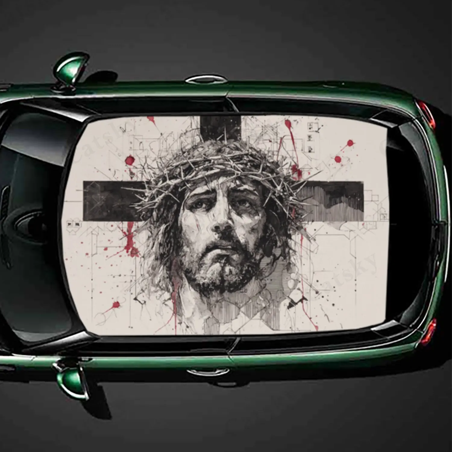 

Trendy Thorn Crown Print PVC Car Roof Sticker, Self-Adhesive Waterproof Car vinyl Decal, Car Decoration Protection Stickers, Eas