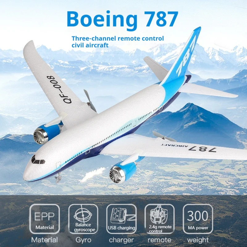 Qf008 Rc Plane Three Channel 787 Remote Control Aircraft Fixed Wing Foam Aircraft Glider Passenger Aircraft Model Children'S Toy