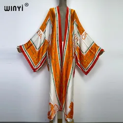 WINYI Europe narodowy stylowy nadruk plażowy czeski długi kardigan zakrywający ścieg Casual Boho luźne przyjęcie świąteczne kimono coat