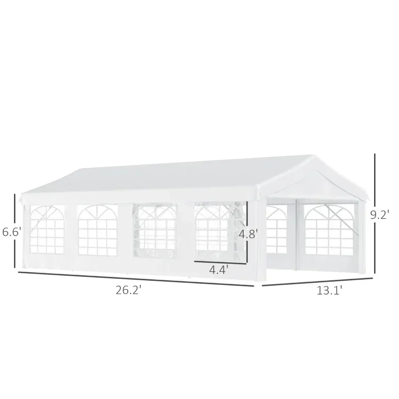 White 13' x 26' Heavy-duty Outdoor Carport Party Event Tent,Patio Gazebo Canopy Pavilion with 4 Sidewalls,8 Windows For backyard