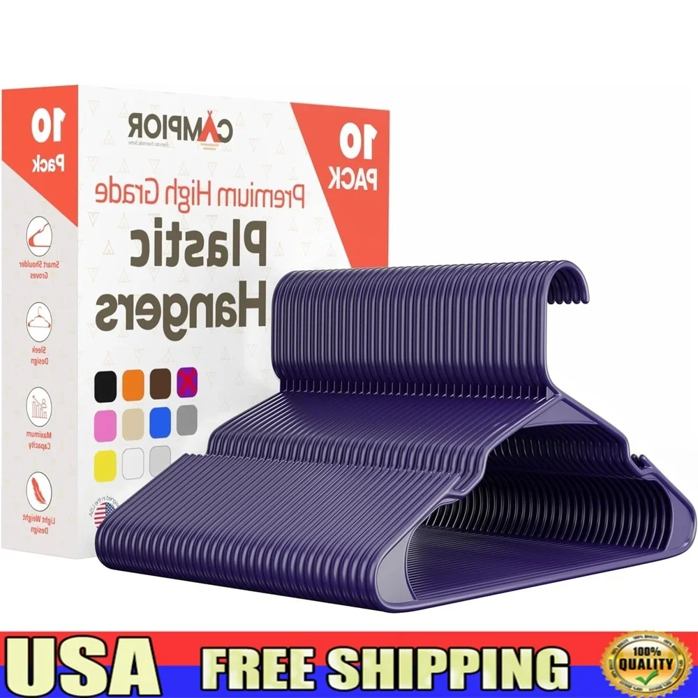 

Heavy-Duty Plastic Hangers 10 Pack Slim Space-Saving Non-Slip Durable Lightweight Clothes Hangers Organize Wardrobe Efficiently