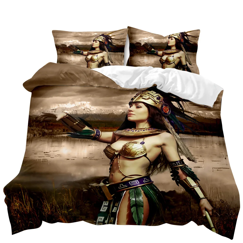 Woman Warrior Bedding Set,Girl Armor Arrow Exotic Style War Theme Kids Teens Adults Comforter Cover King Polyester Duvet Cover