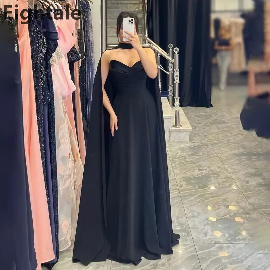 

Eightale 2025 черное вечернее платье трапециевидной формы в форме сердца с накидкой, свадебное платье для выпускного вечера, индивидуальный стиль Саудовской Аравии