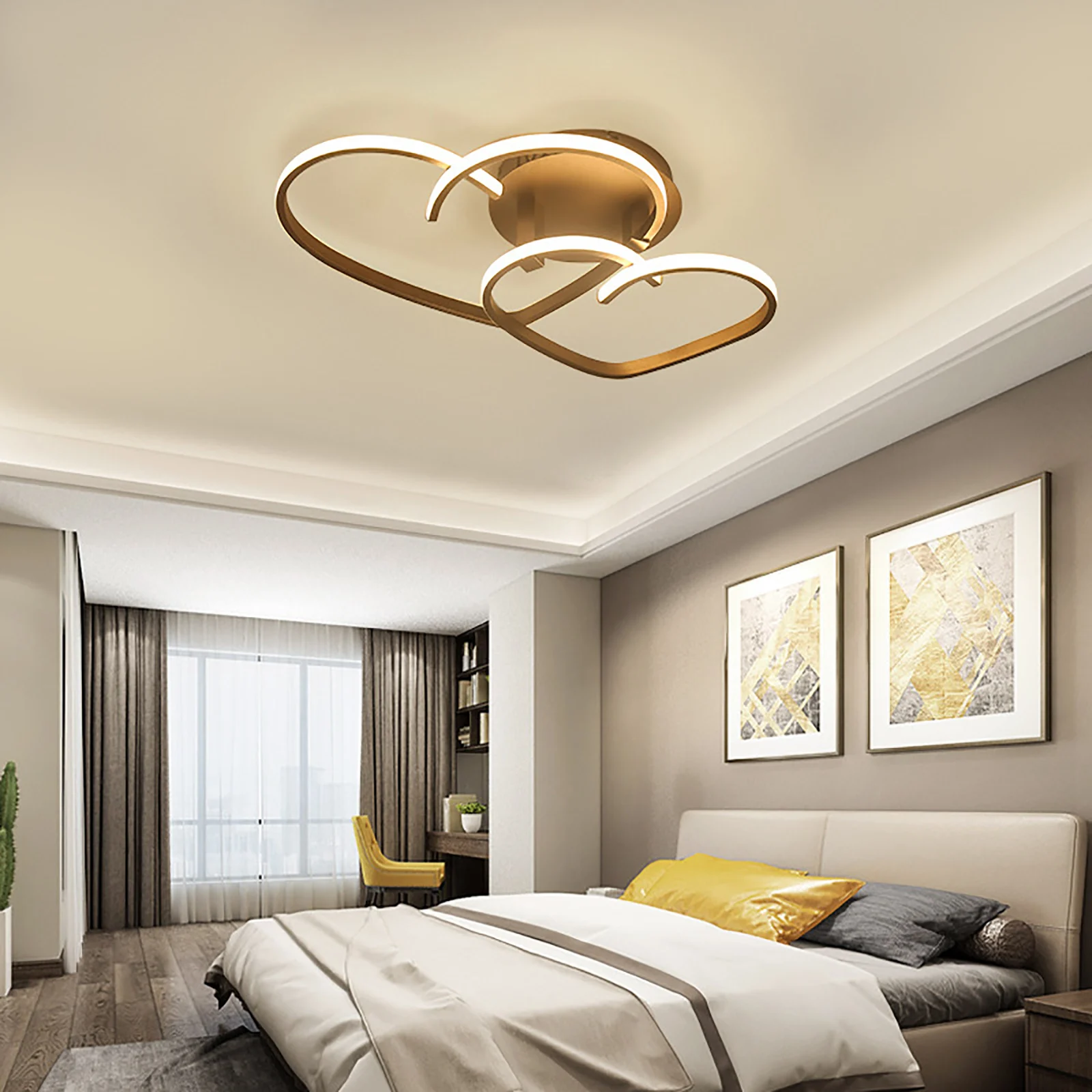 Heart-Shape LED Ceiling Lamp with Remote Control Dimmable Lighting 55*45*12CM