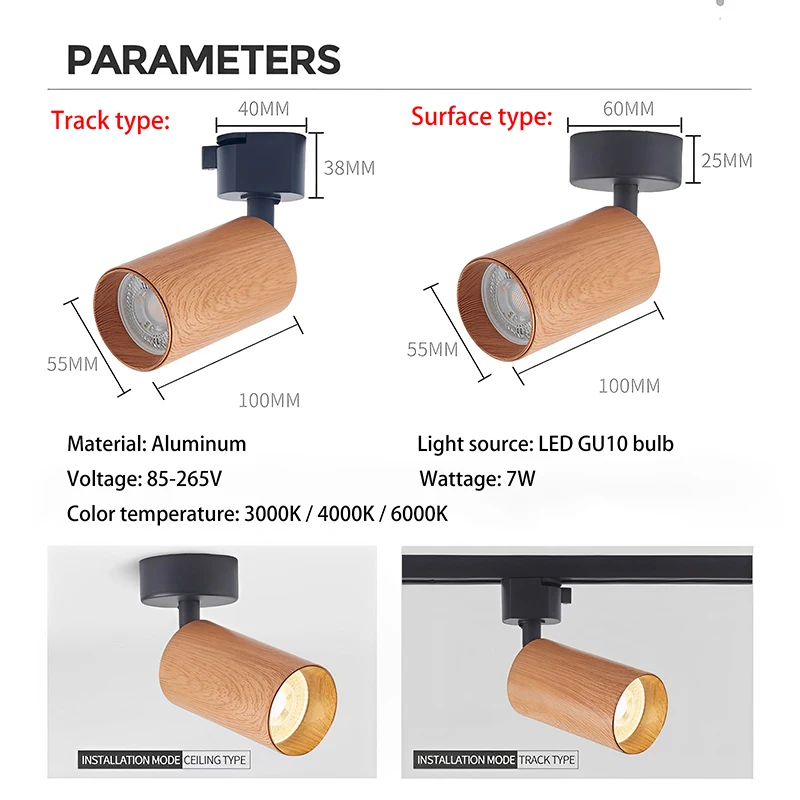 Projecteurs LED sur rail en aluminium et bois pour la maison, budgétaire de subdivision, luminaire pour la maison et le salon, document, GU10, R64.