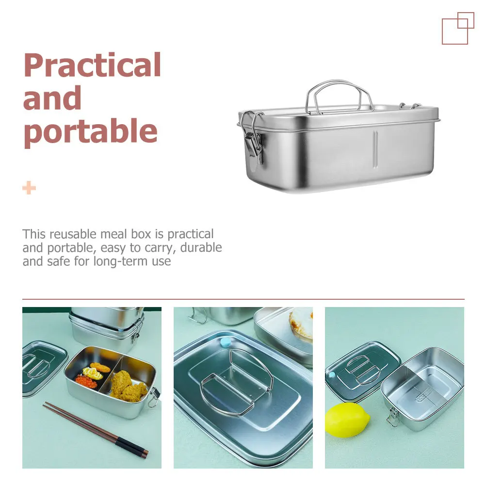 

Lunch Boxes Food Container Stainless Steel Portion Containers Storage Silver Metal