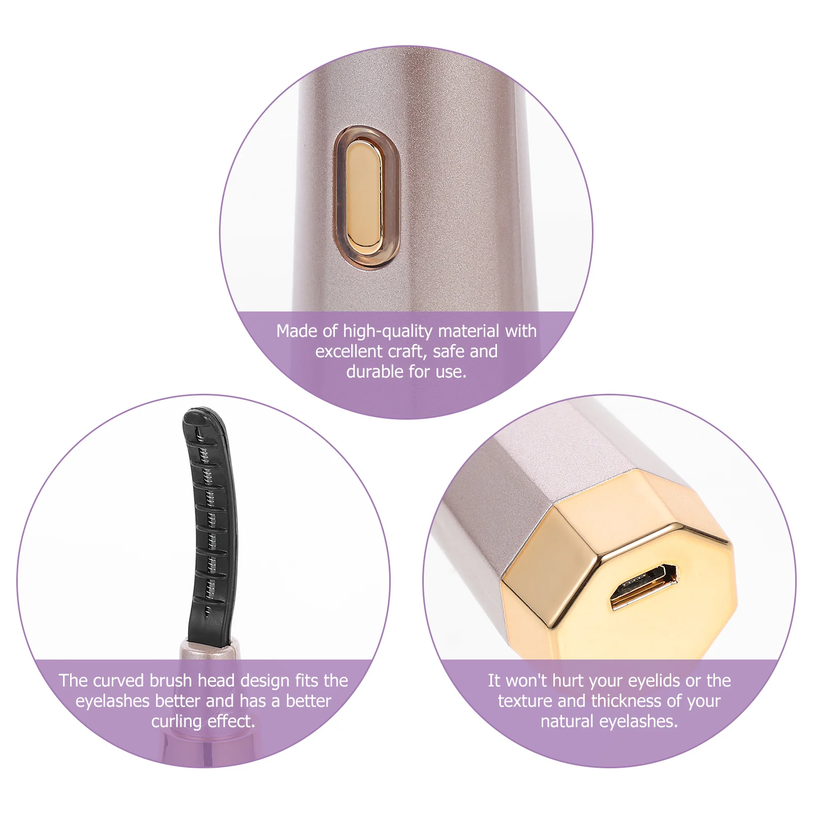 

Professional Electric Heated Eyelash Compact Portable Travel Size Quick Long-Lasting Curling Tool Curved Brush Head Durable