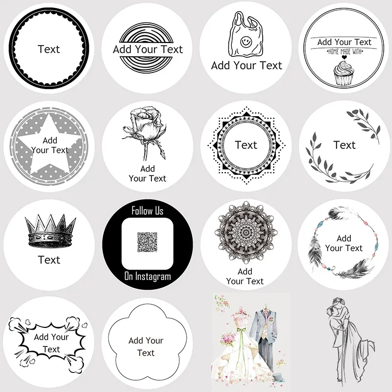 100Pcs 4CM Adhesive stickers White background custom advertising seal stickers logo Add your text wedding wreath