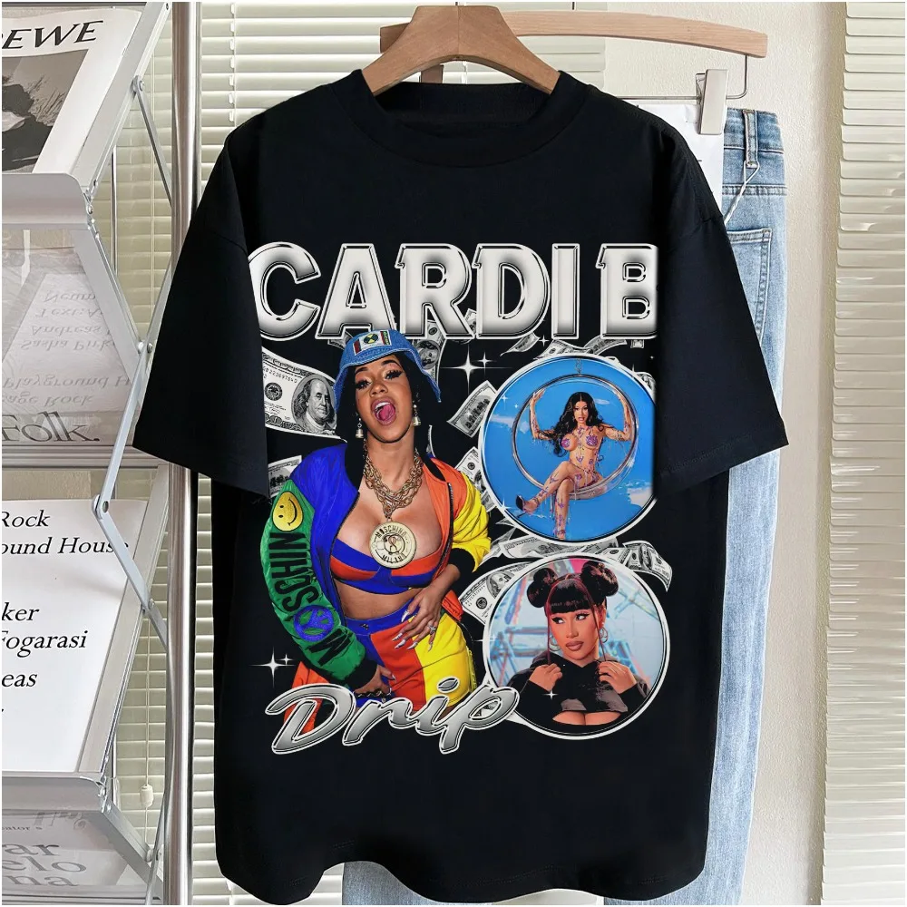 Hip-hop Singer Lady Cardi Lady T-shirts Heavy Cotton Breathable T-shirt Summer Loose Ins Wind Street Tide Brand