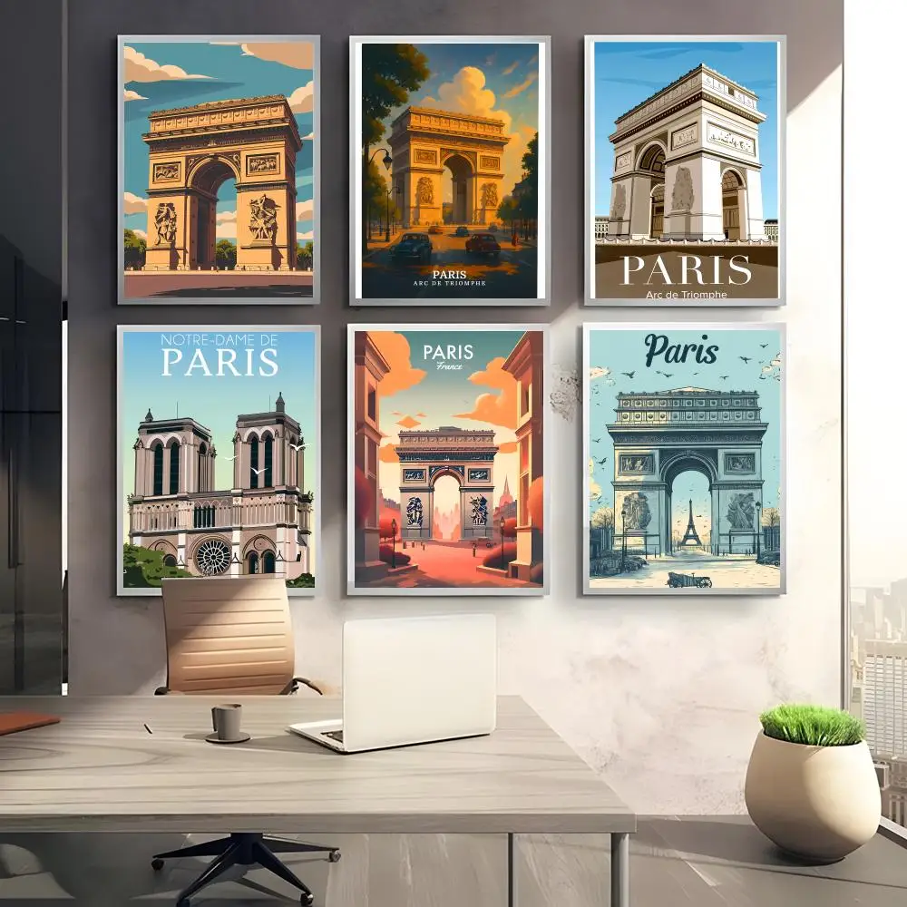 Neoclassical Grandiose A-Arc de Triomphe Poster Sticky Waterproof Coffee House Bar Room Wall Decor Gift