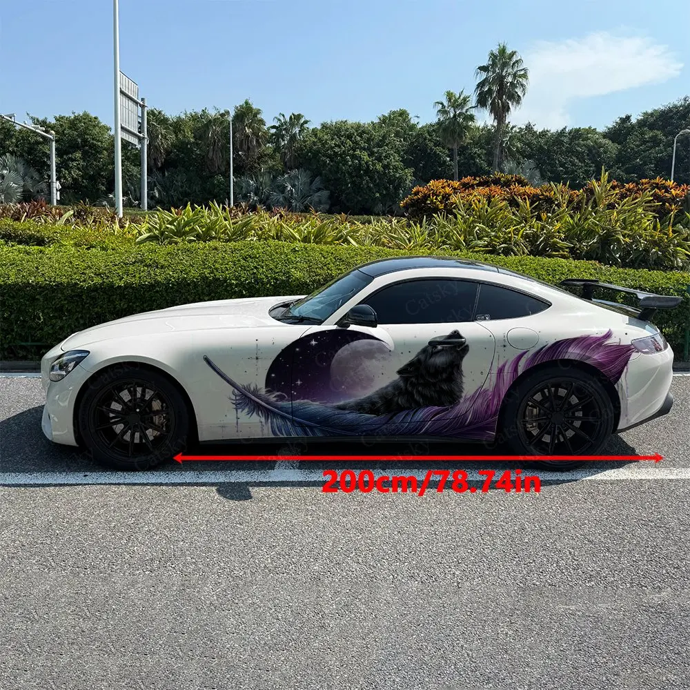 2pcs Star Feather Wolf Spirit, Durable, Fade-resistant, Enhance Vehicle Aesthetics With Bold Artistic Design Car Vinyl Wraps