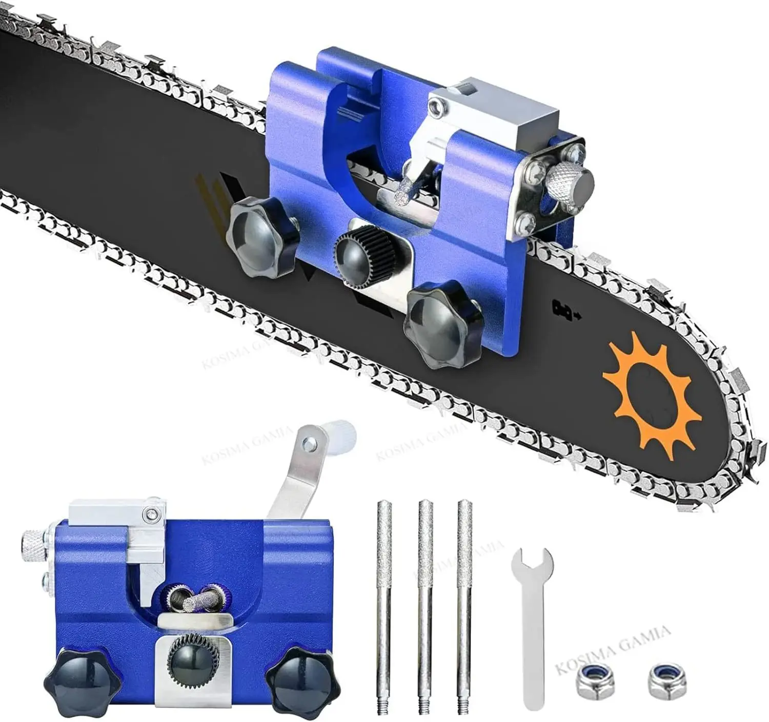 

Точилка для цепей бензопил с ручным приводом, приспособление для заточки цепей бензопил с 3 шлифовальными стержнями, портативный инструмент для заточки цепей бензопил