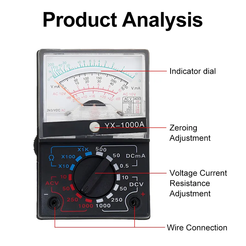 1000A Portable Electric Analog Multimeter Pointer Voltmeter Ammeter AC/DC Voltage Current Ohm Multi Meter Tester for Electrician