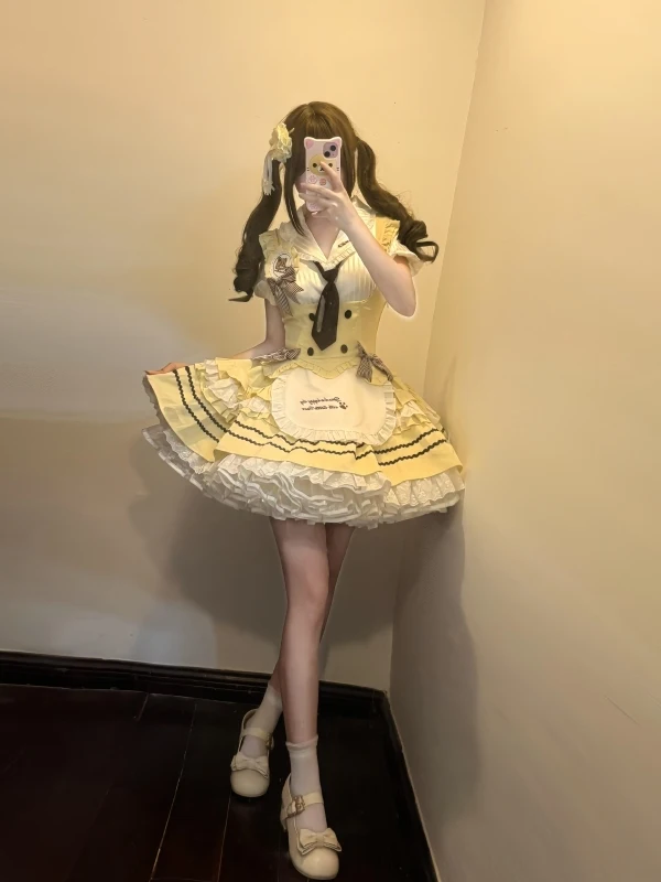 Conjunto de camiseta Sweet Lolita Bubble Sve irt Knot chaleco falda hinchada conjunto verano Faion conjunto de mujer