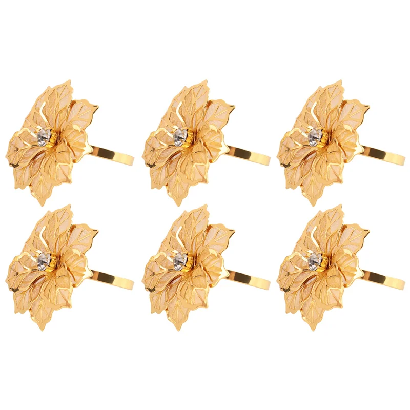 AS94-6Pack Napkin Rings, Gold Napkin Rings Buckles For Table Decorations, Wedding, Dinner,Party, DIY Decoration