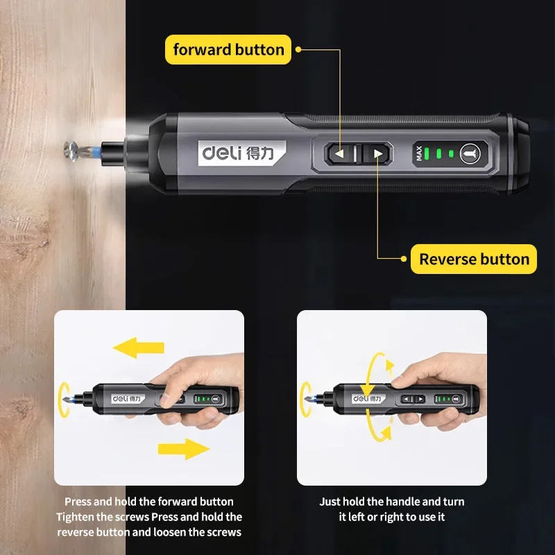 Deli 4V Electric Screwdriver Set USB Rechargeable 10/33 Bit Set Mini Drill Multi-function Disassembly Torque Repair Tools Kit