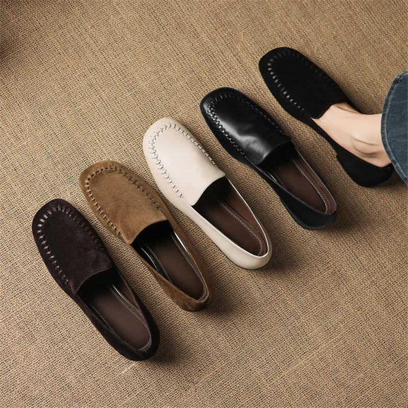 New Spring Autumn Genuine Leather Women Shoes Fashion Round Toe Loafers Shoes for Women Low Heels Women Pumps Ladies Shoes