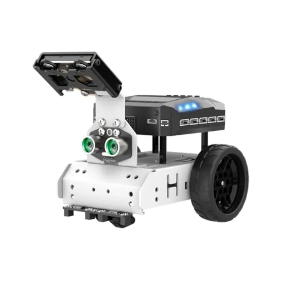 

STEM educational robot car for Scratch Python coding ABS plastic body black with blue accents open-source programmable vision s