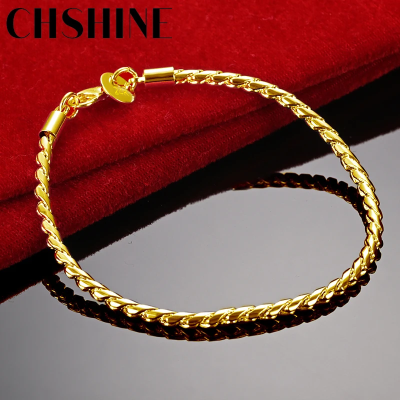 

CHSHINE 925 Sterling Silver 18K Gold 4mm Smooth Rope Chain Bracelet For Women Men Wedding Engagement Party Fashion Charm Jewelry