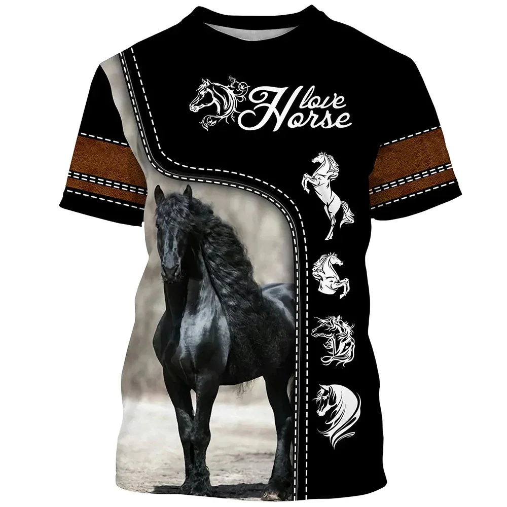 New summer men\'s short-sleeved T-shirt 3D printed horse T-shirt Loose o collar T-shirt casual short-sleeved street trend top