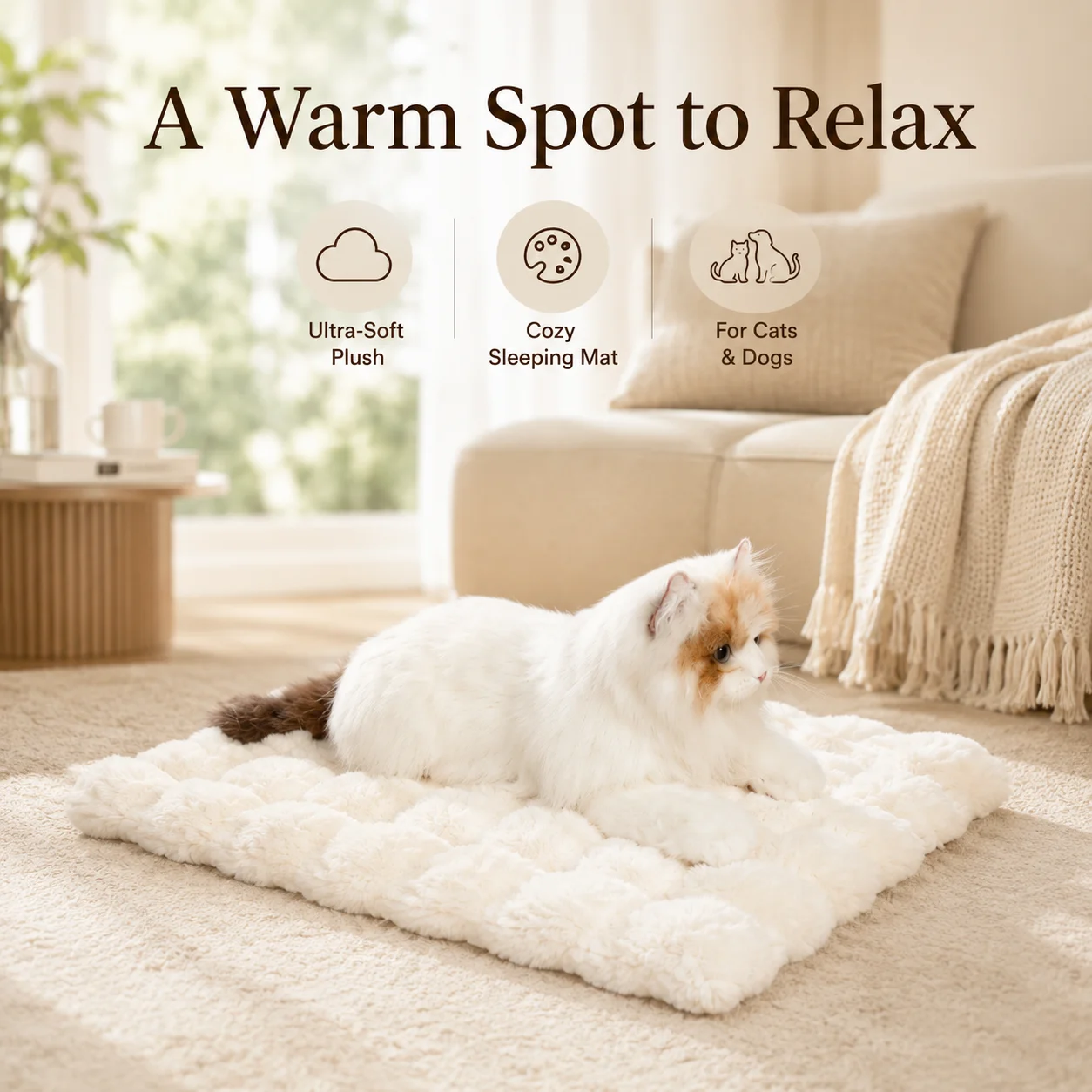 Thick Plush Pet Flannel Blanket, Warm Cat Dog Mat for Cold Weather, Reversible Cover for Crate Floor Sofa