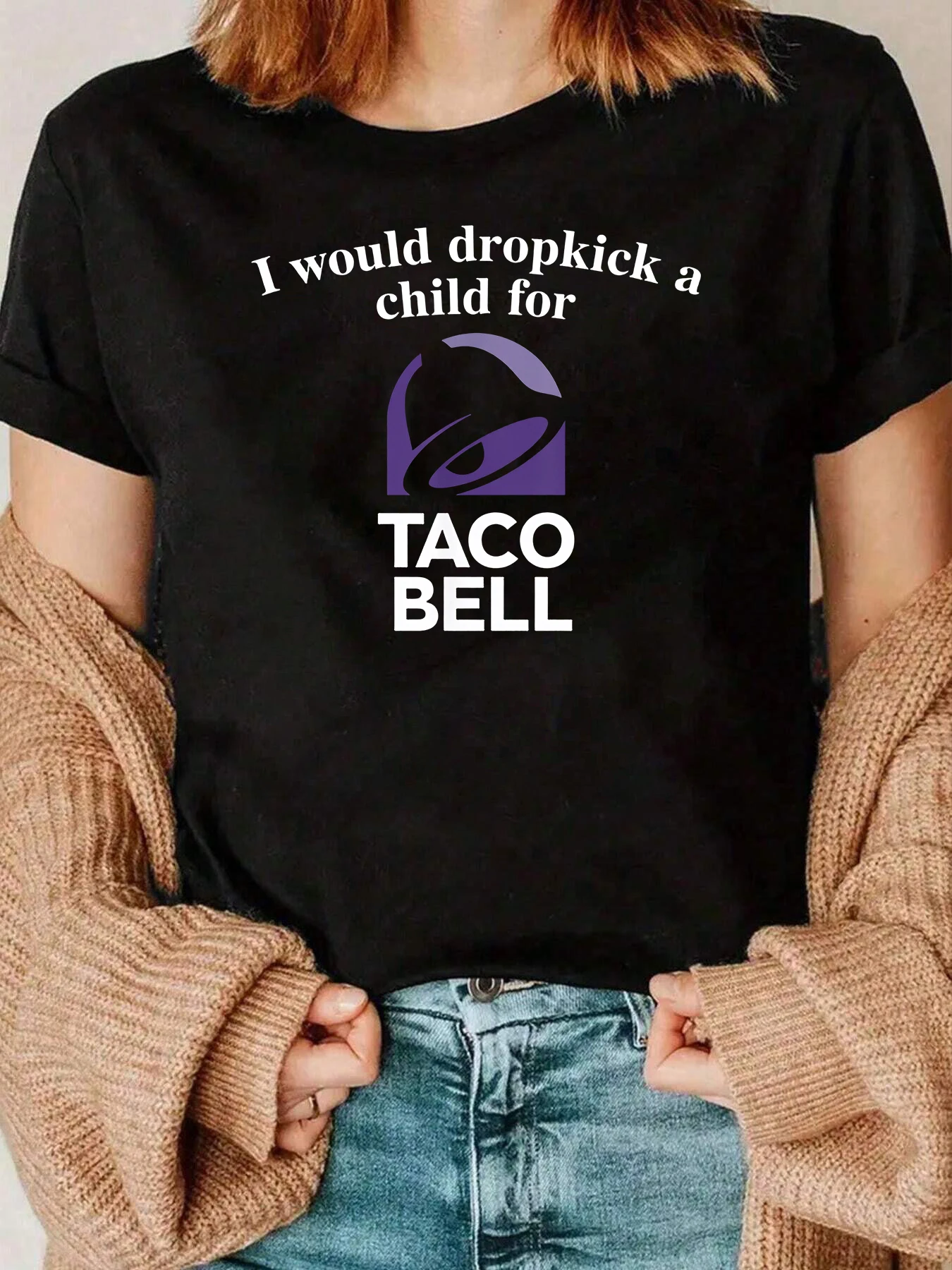 Camiseta con estampado de logotipo de Taco Bell para amantes de los alimentos, ropa informal para mujer, 220g