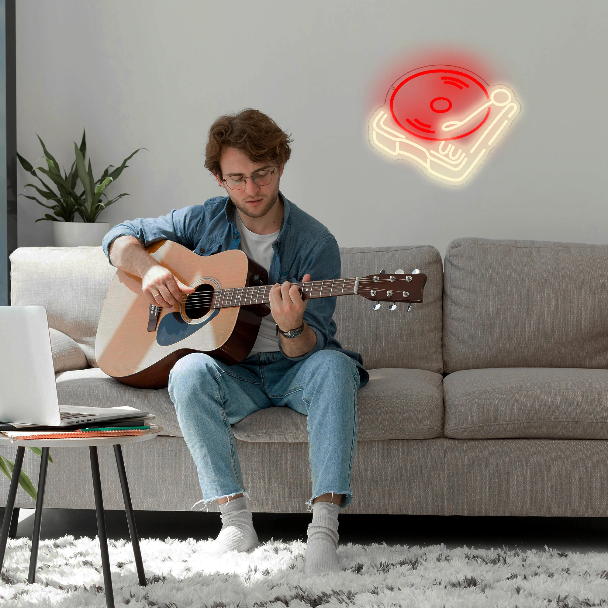 Static Studio Neon Sign DJ Vinyl Record, LED Wall Decor, Bar, Party Club, Bedroom Wall Face Light, Vinyl Records, Gift