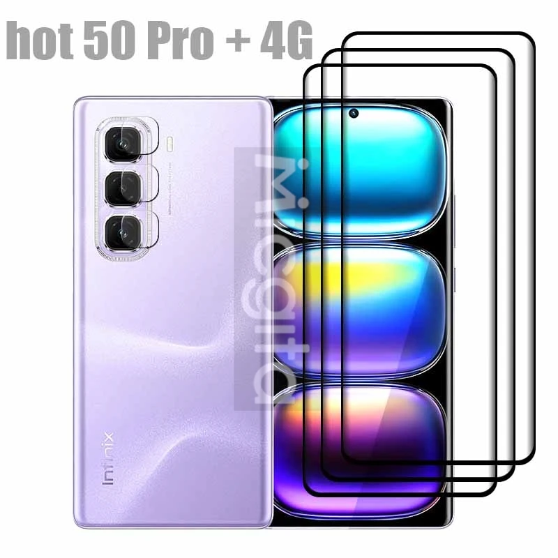 For Infinix hot 50 pro plus 4G Screen Protector Shockpoof Anti-Scratch Front Glass film and Soft Fiber Lens film