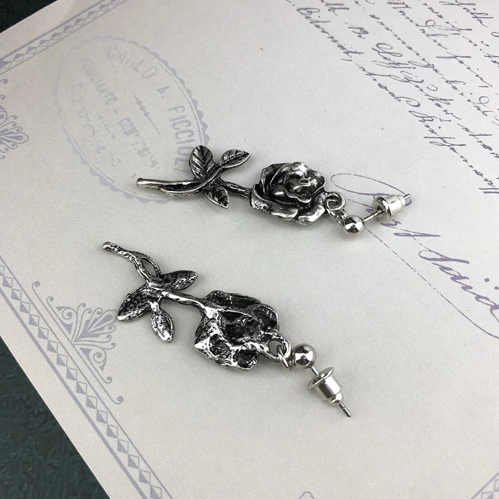 Fashion Parts Gothic Punk Earl Flowers Dark Wild Rose Zinc Alloy Dangle Earrings For Women Fahion Jewelry wholesale