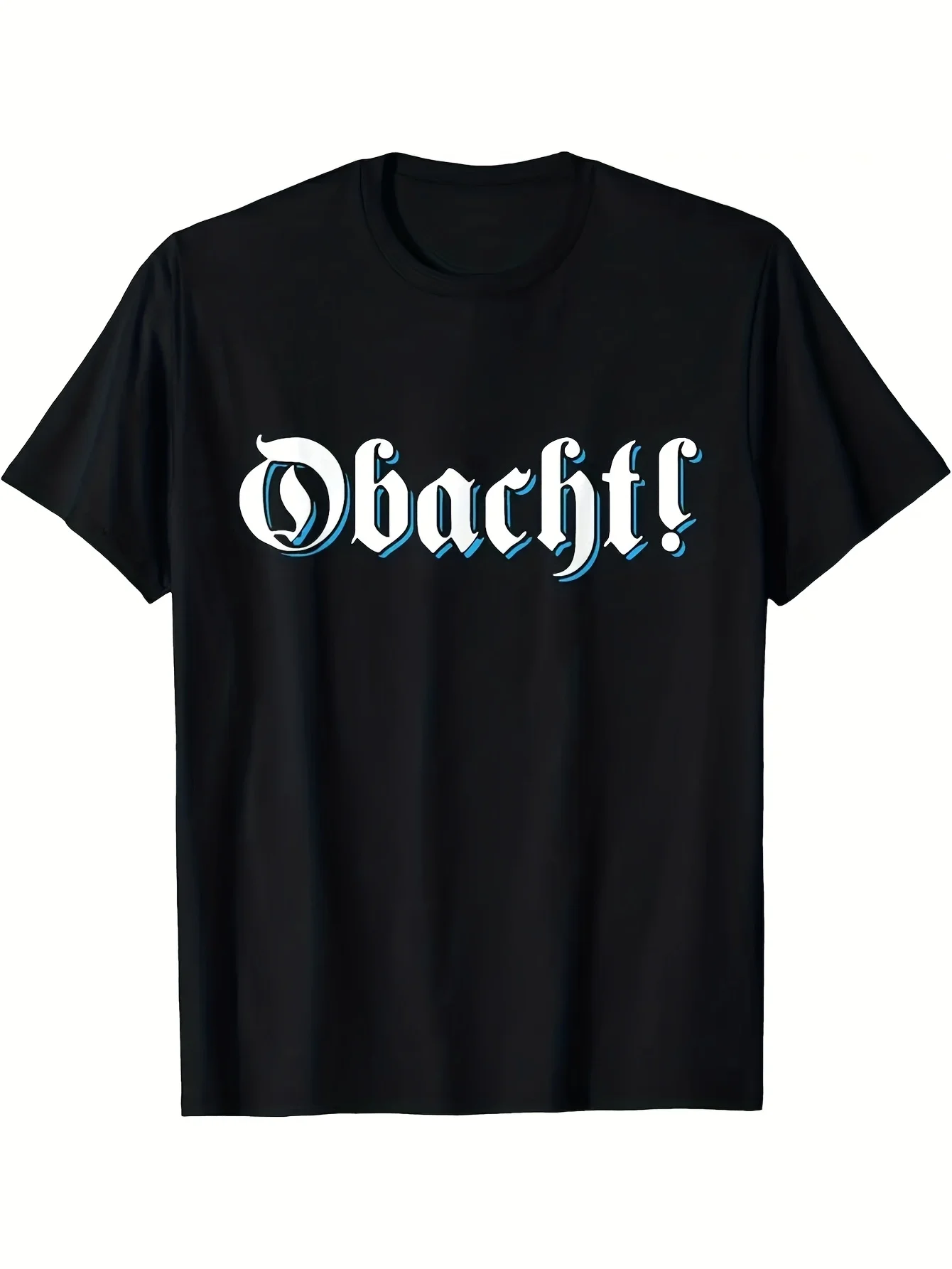 Obacht Achtung Vorsicht Vorsicht Bayern Biertent Bavarian Dialect T-Shirt - Black Casual Short Sleeve Tee with Blue White Graphic Print, Regular Fit Round Neck, All-Season Comfort for Men, Casual Attire, Durable Fabric