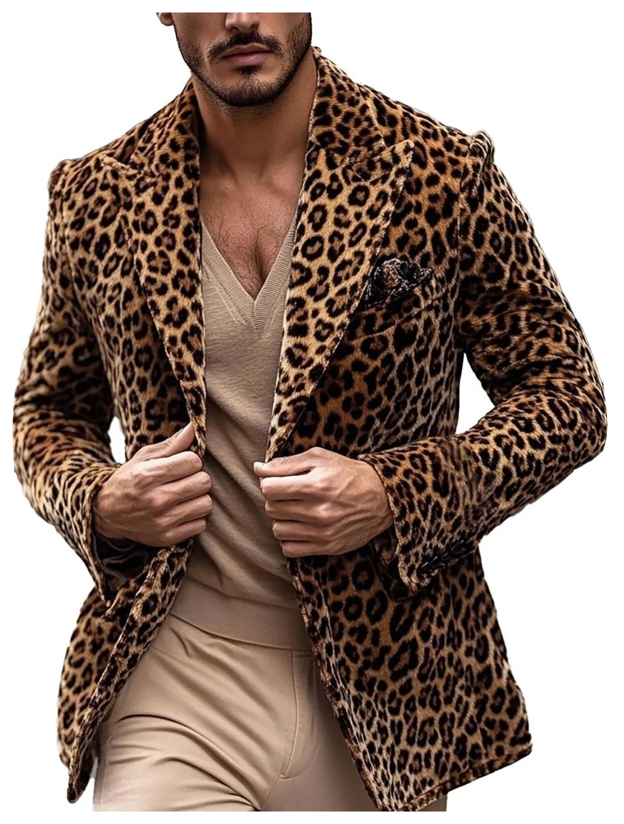 Fall Men's suit jacket Leopard print velvet single breasted men's suit coat Wild and trendy handsome men's blazer