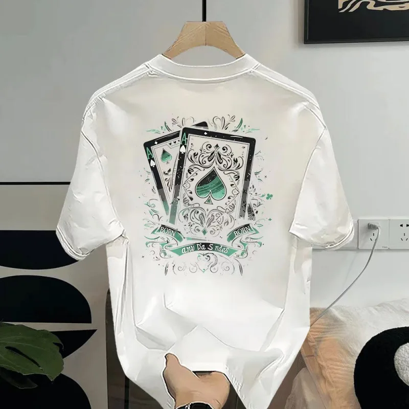 

2025 Summer New Short sleeved T-shirt for Men, Heavy Weight 100% Cotton, Youth, Simple, Trendy, Pique, Handsome, Loose