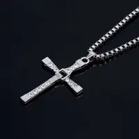 Dominic Toretto The Fast and The Furious Celebrity Vin Diesel Item Crystal Jesus Men Cross Pendant Necklace Gift Jewelry 2