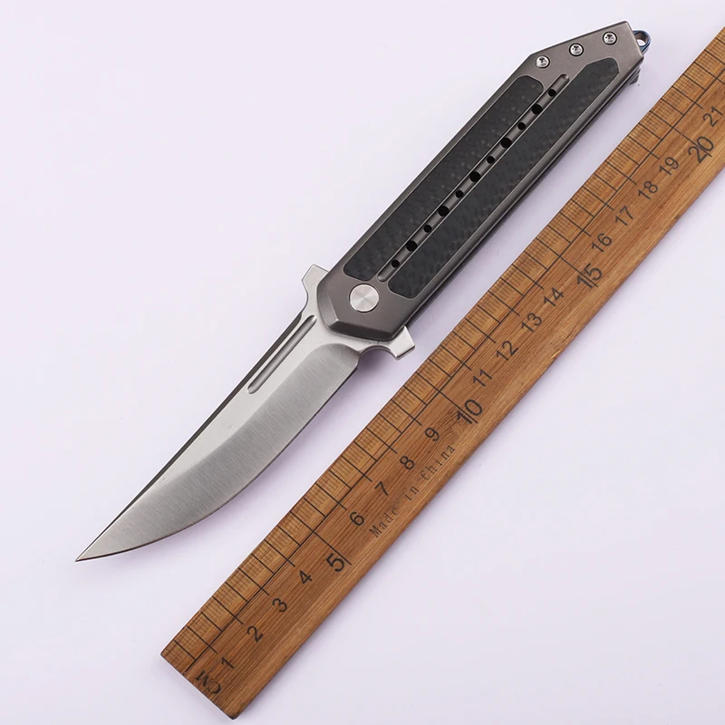 New Titanium Alloy Carbon Fiber Handle Bearing Fishing Pocket Survival Outdoor Camping EDC Folding Collection Knife