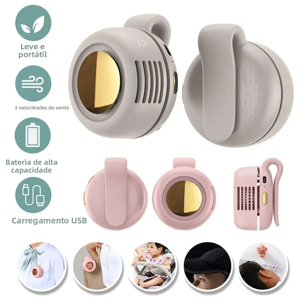 Mini ventilador portátil com clipe, ventilador portátil para pendurar na cintura, ventilador sem folhas, pequeno ventilador de redemoinho para uso diário, casa e viagens ao ar livre