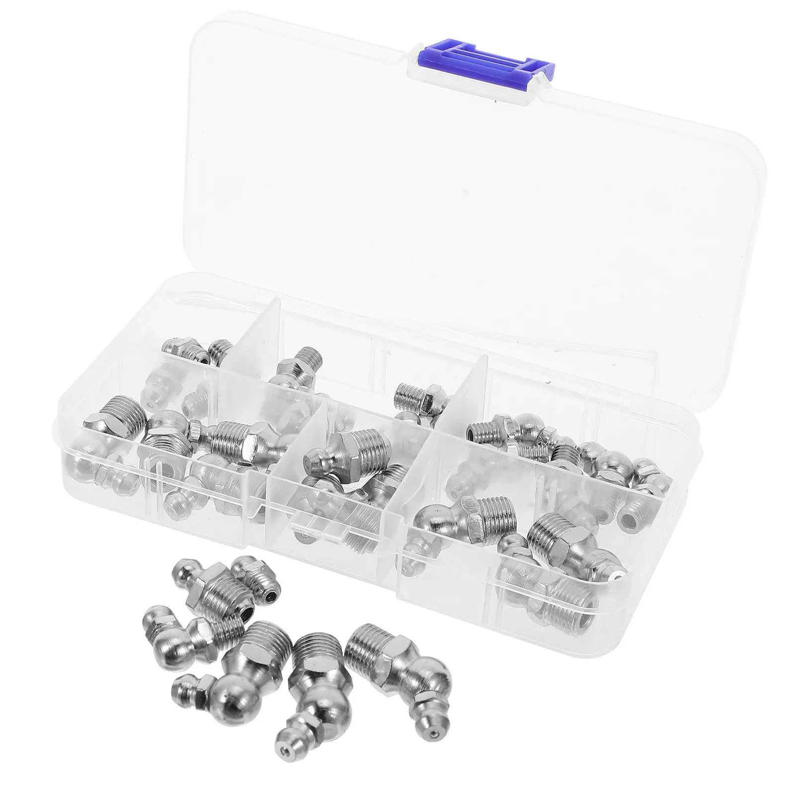 1Set Grease Fittings Kit Stainless Steel Hydraulic Zerk Assortment Includes Straight Angled Metric Imperial Sizes for Automotive
