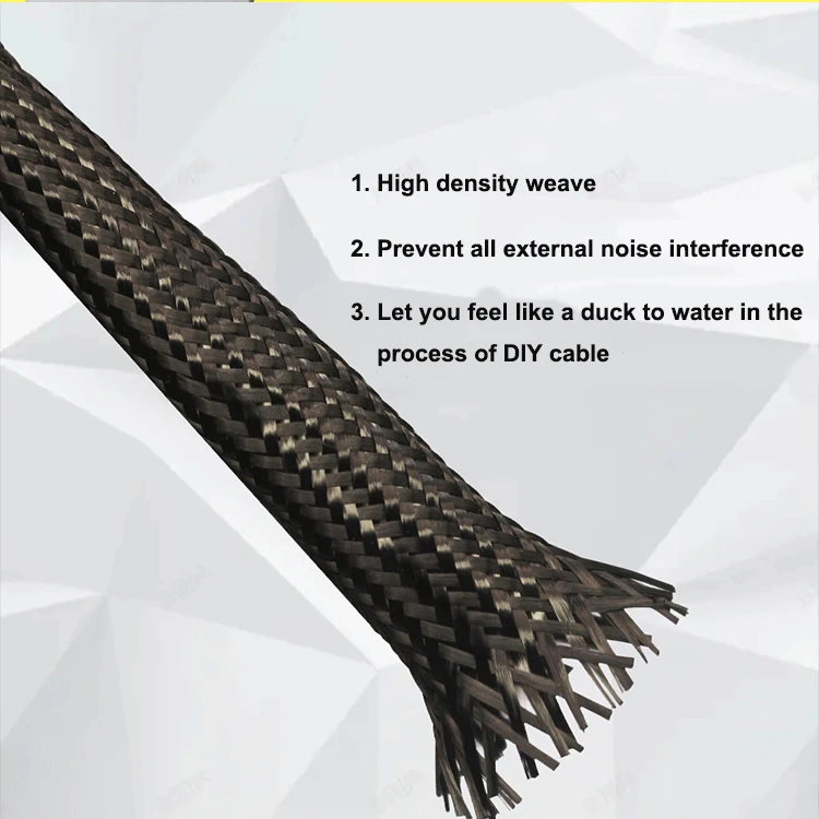 Ärmeln YIVO 10mm 15mm Hohe Dichte Fest Schwarz Geflochtene Flexible 3K Carbon Fiber Sleeving Schild Draht Kabel rohr Mantel Hülse – Detail 2