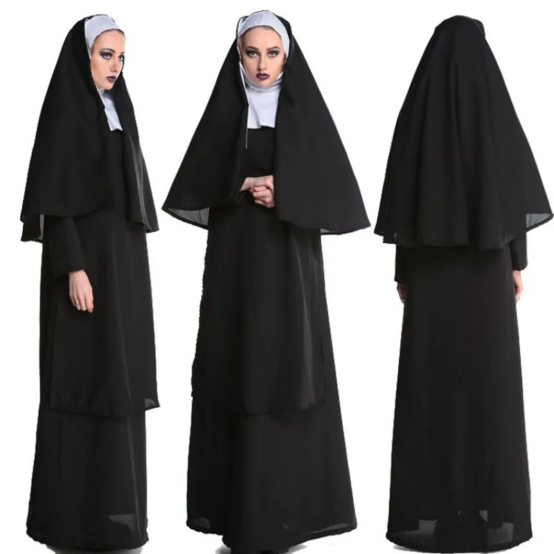 Deluxe Adult Black Priest Costume for Female Cosplay - Halloween Religious Role Play