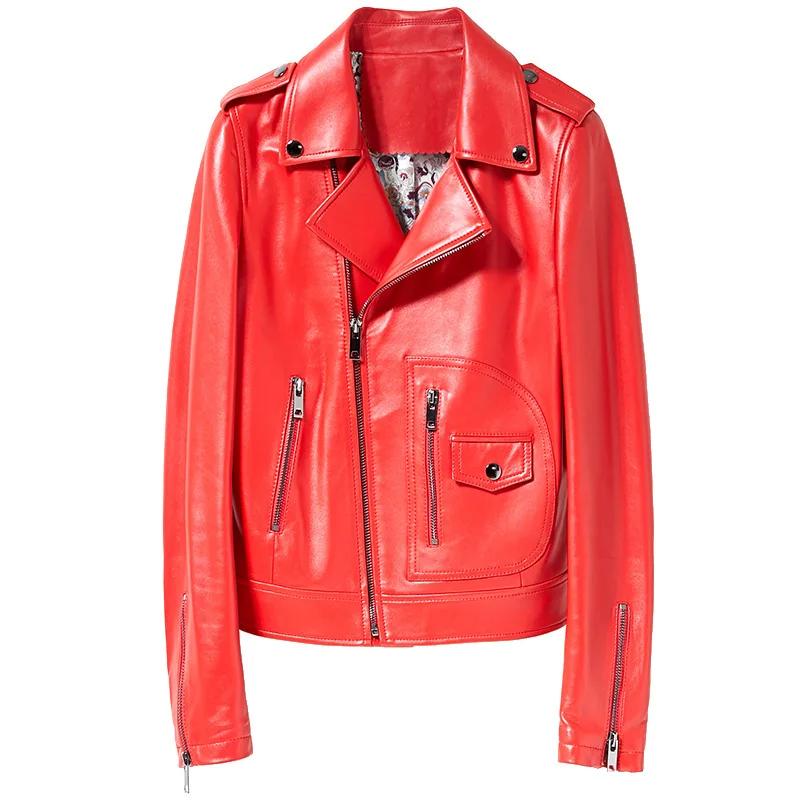 Red Leather Coat Women Short Slim Autumn and Winter New Jacket Sheepskin Coat