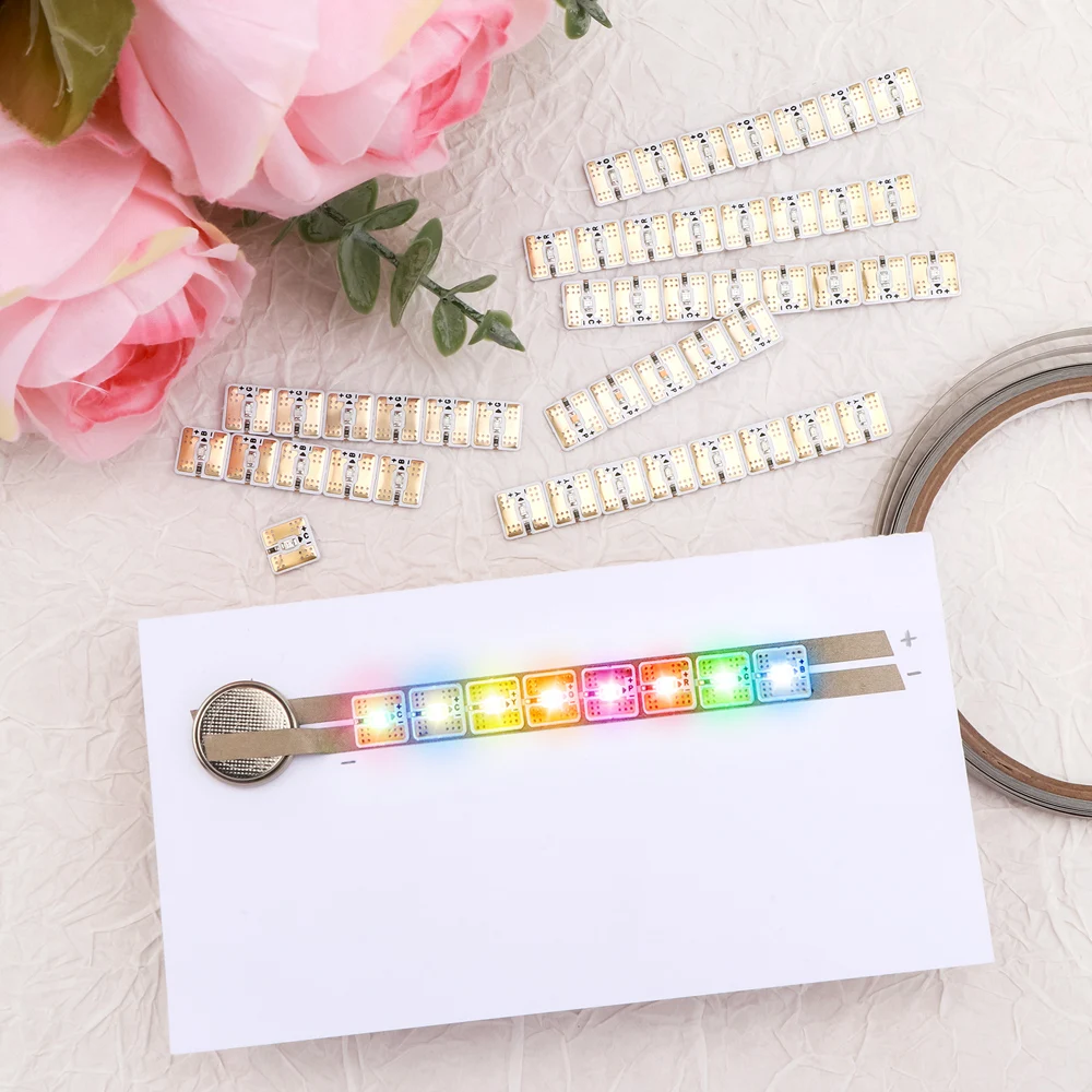 LED Circuit Stickers/Conductive Fabric Tape Light Craft Kit Red Blue Green Yellow Orange Pink Rainbow Blink for Light-Up Cards view 5
