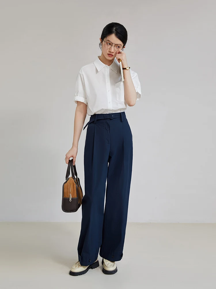 ZIQIAO High-count Cotton Japanese Style Wide-leg Casual Pants for Women New for Summer High-waist Straight Pants Female