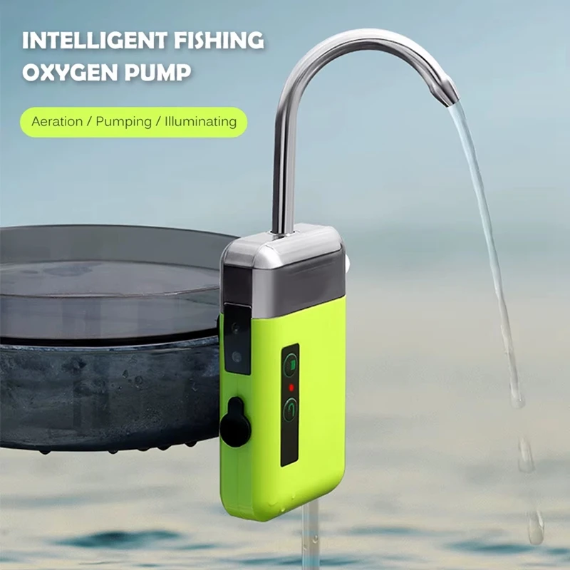 Portable Mini Oxygen Pump with Air Stone Tube 3 in 1 Sensing USB LED Charging Automatic Water Pump for Outdoor Fishing-ABLA