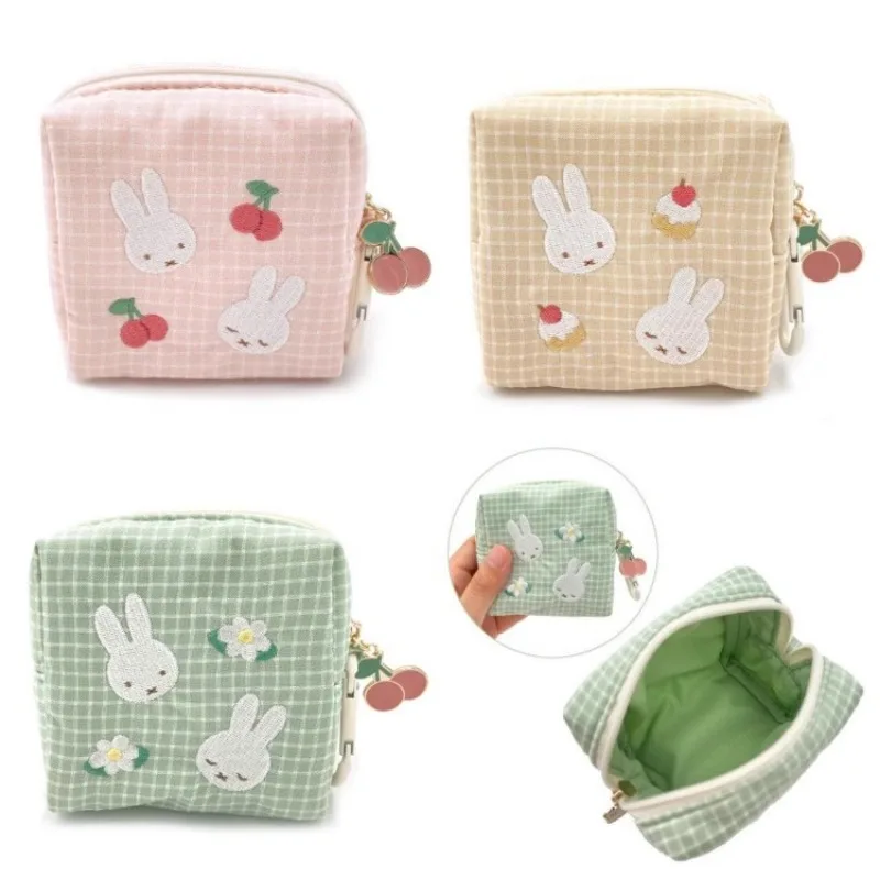 Cartoon Cute Miffy Storage Bag Mini Hand-held Coin Lipstick Bag Embroidered Tofu Bag Daily Portable Holiday Gift for Friends